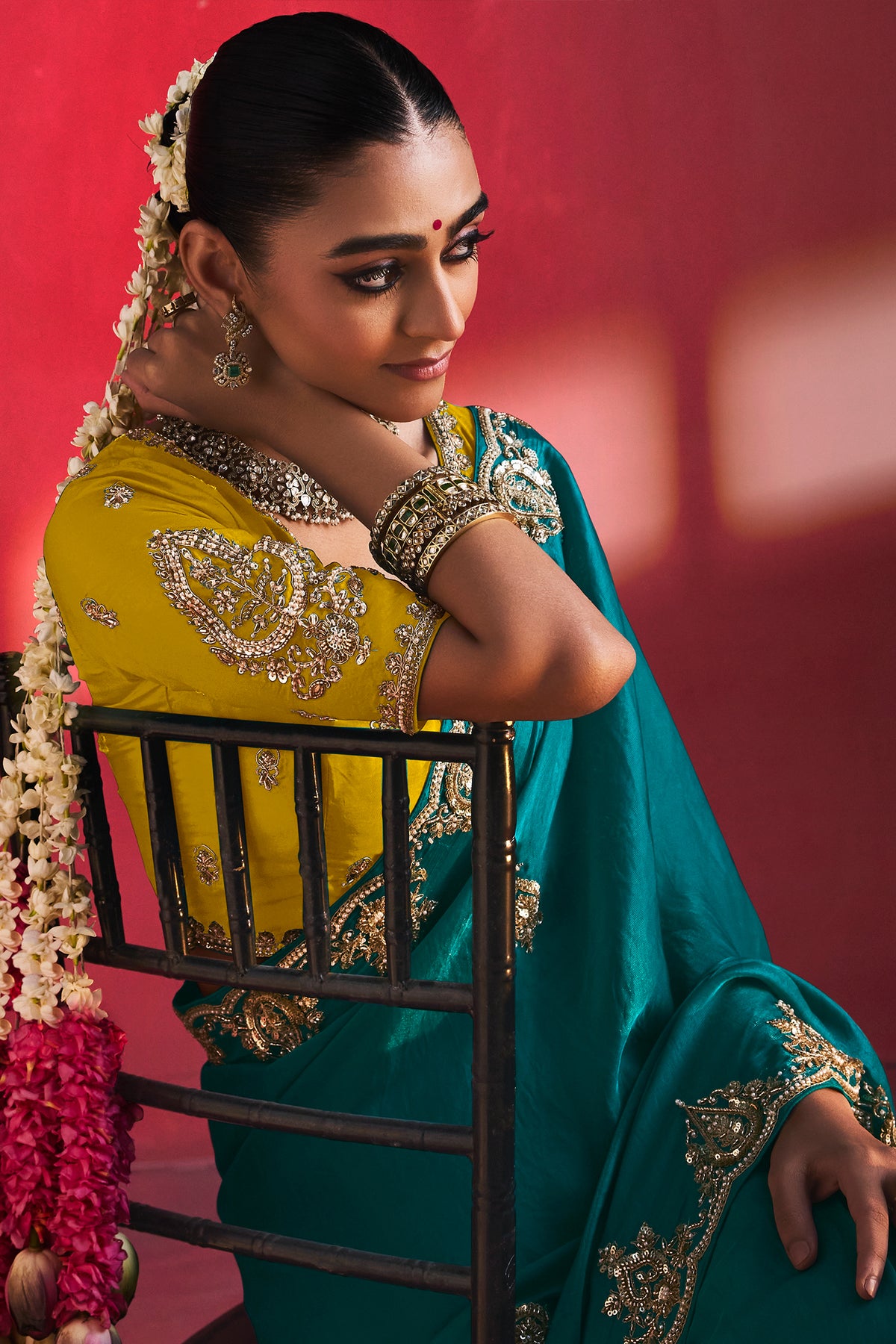 Rama Blue Crepe Silk Sequin Beaded Saree