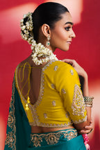 Rama Blue Crepe Silk Sequin Beaded Saree