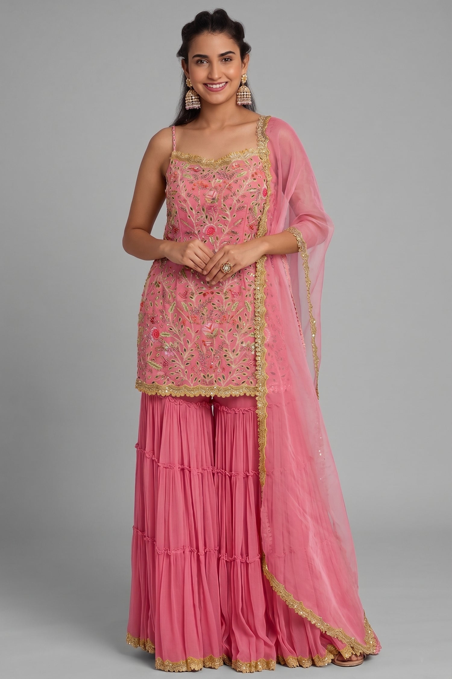 Georgette Sharara Suit with Embroidery - georgette saree embroidery Main image