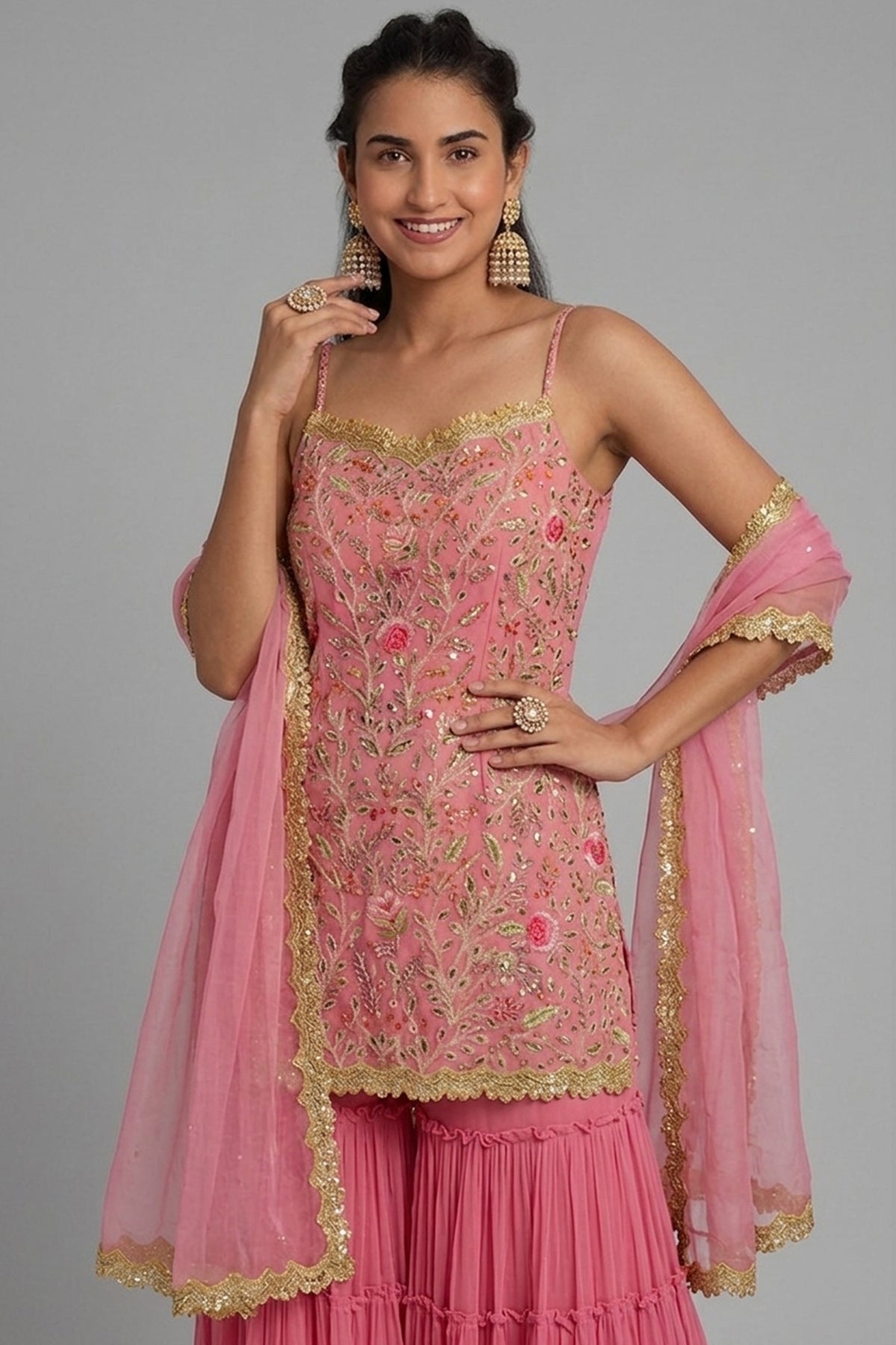 Georgette Sharara Suit with Embroidery - georgette saree embroidery