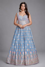 Pleated Sequin Embroidery Anarkali Suit in Georgette - georgette saree embroidery