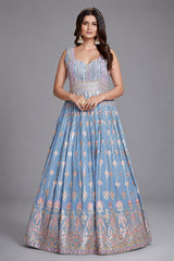 Pleated Sequin Embroidery Anarkali Suit in Georgette - georgette saree embroidery