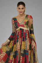 Multi Colored Georgette V Neckline Anarkali Suit with Sequin Mirror Work Bodice - red georgette saree