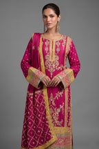 Pink Chinon Embroidered and Mirror Worked Palazzo Suit - red saree embroidered