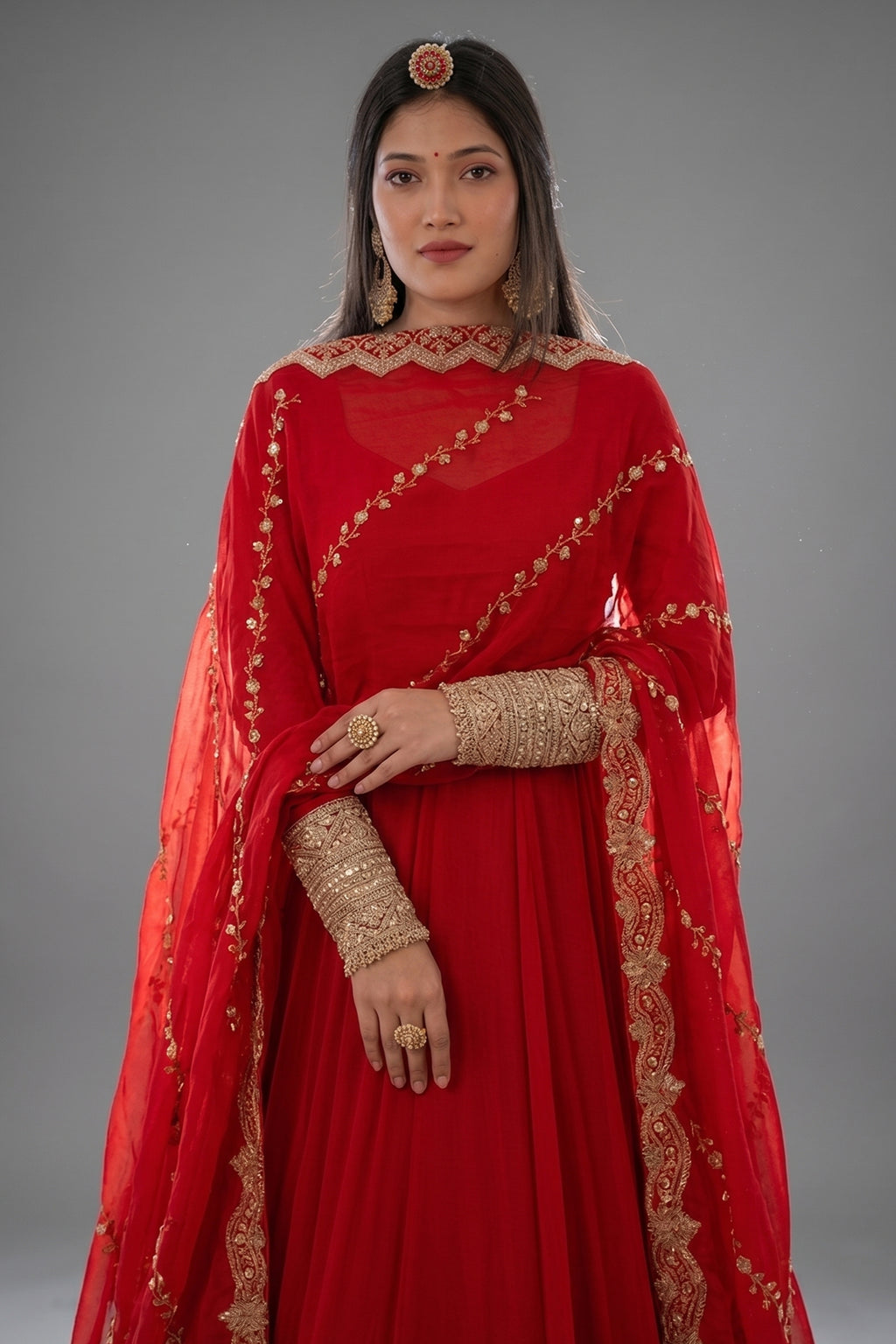 Red Georgette Sequin Embroidered Anarkali Suit - red georgette saree embroidered