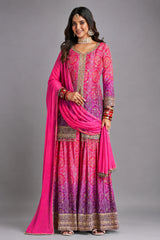 Chinon Printed Palazzo Suit with Mirror Embroidery - saree embroidery