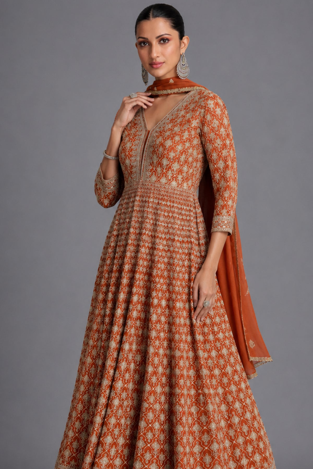 Orange Georgette Embroidered Anarkali Suit - red georgette saree embroidered