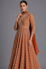 Orange Georgette Embroidered Anarkali Suit - red georgette saree embroidered