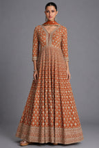 Orange Georgette Embroidered Anarkali Suit - red georgette saree embroidered
