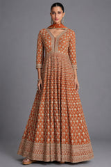 Orange Georgette Embroidered Anarkali Suit - red georgette saree embroidered