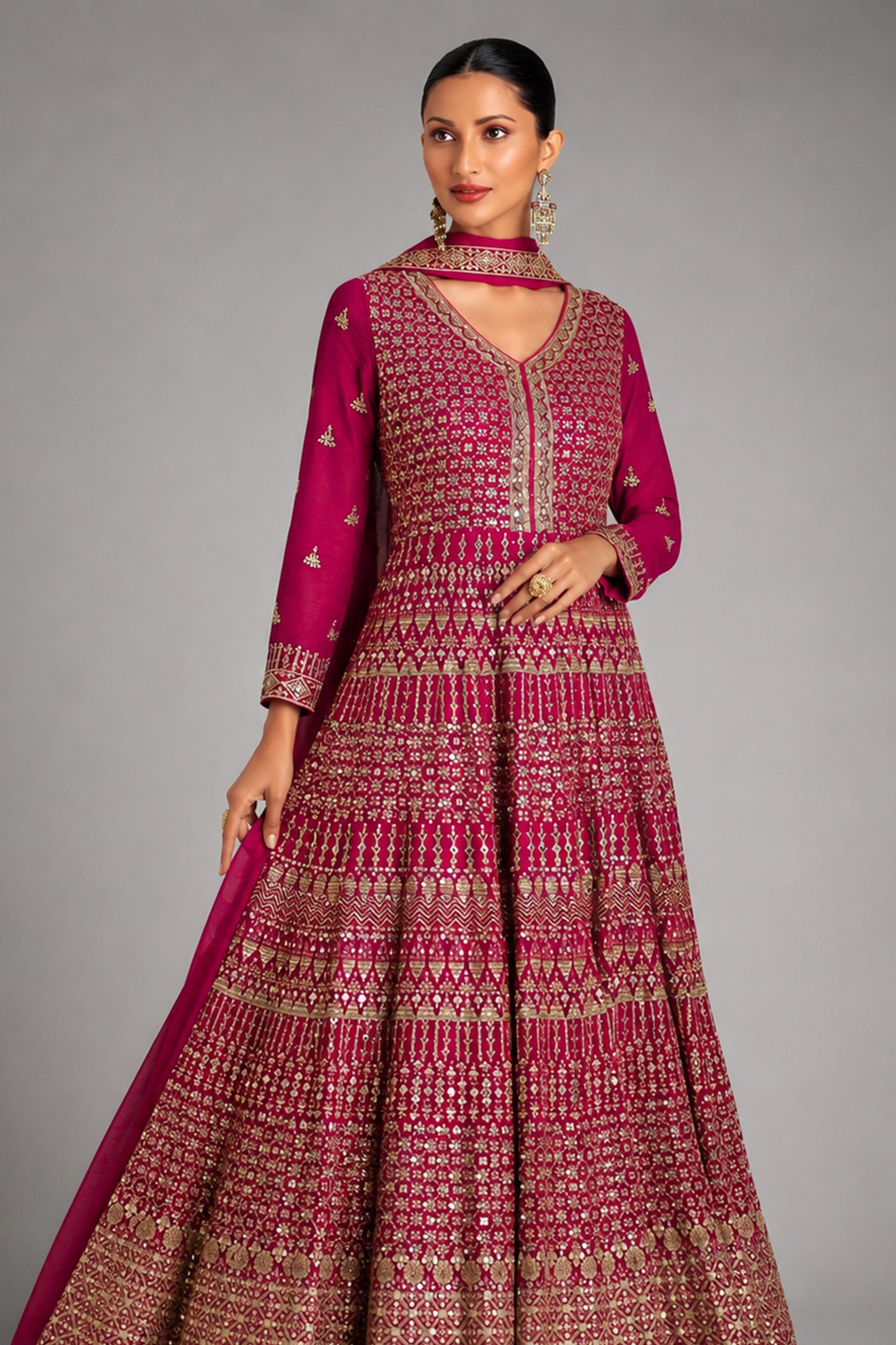 Pink Georgette Sequinned Anarkali Suit Secondary image