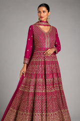 Pink Georgette Sequinned Anarkali Suit