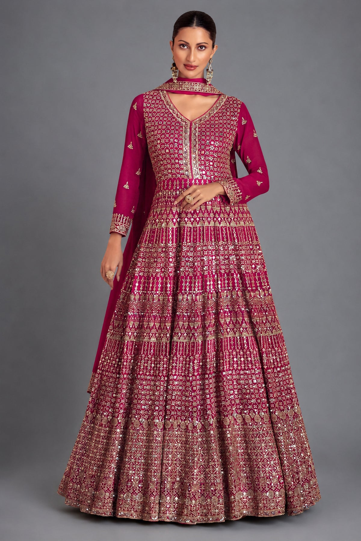 Pink Georgette Sequinned Anarkali Suit