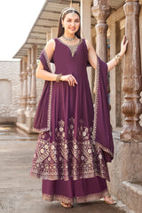 Antique Fuchsia Purple Georgette Foil Print Anarkali Palazzo Suit