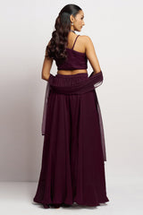 Wine Purple Georgette Sequin and Cutdana Work Crop Top Palazzo Set