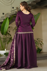 Purple Organza Silk Cutdana and Sequin Worked Palazzo Suit