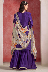 Purple Chinon Silk Embroidered Sharara Suit