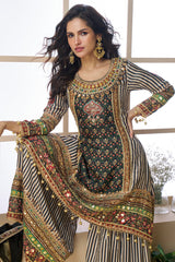 Black Crepe Viscose Embroidered Sharara Suit