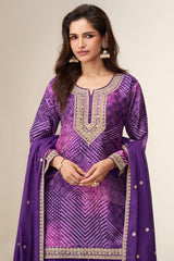 Purple Pink Chinon Silk Embroidered Sharara Suit