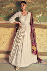 Off White Georgette Lucknowi Embroidered Anarkali Suit