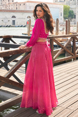 Pink Viscose Jacquard Sequin Embroidered and Cutdana Worked Crop Top Palazzo Set