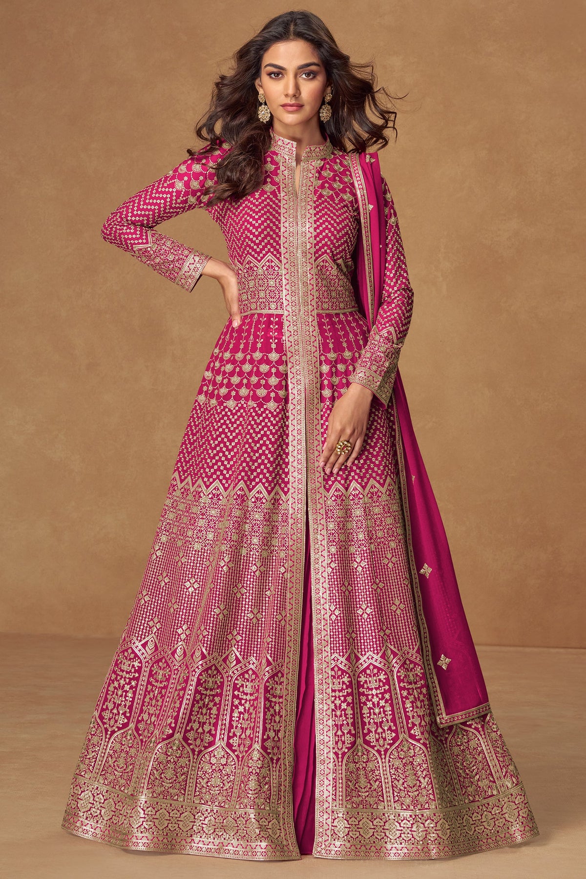 Purple Georgette Sequin Embroidered Suit