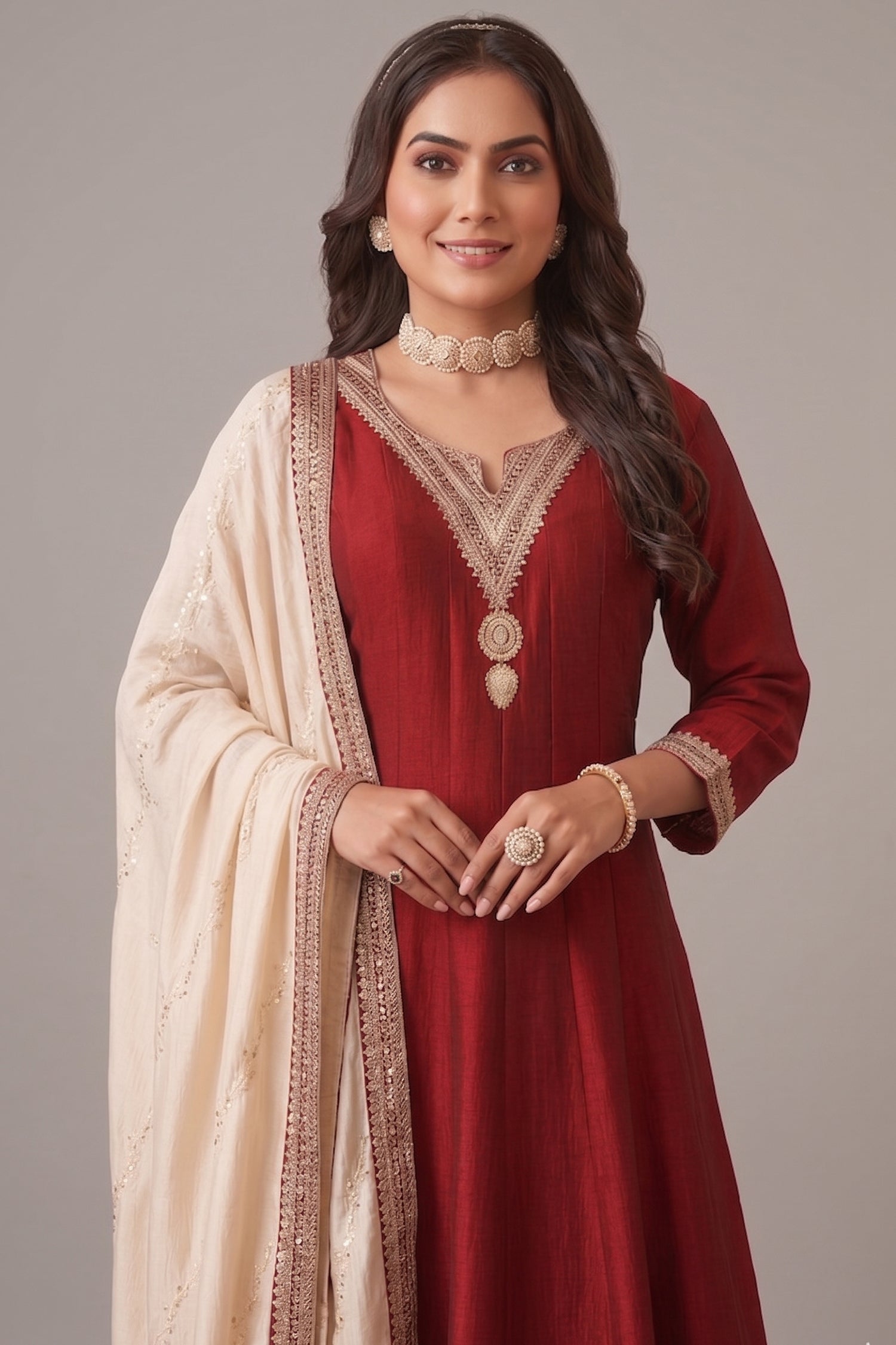 Maroon Art Silk Anarkali Suit with Sequin Embroidery work Secondary image