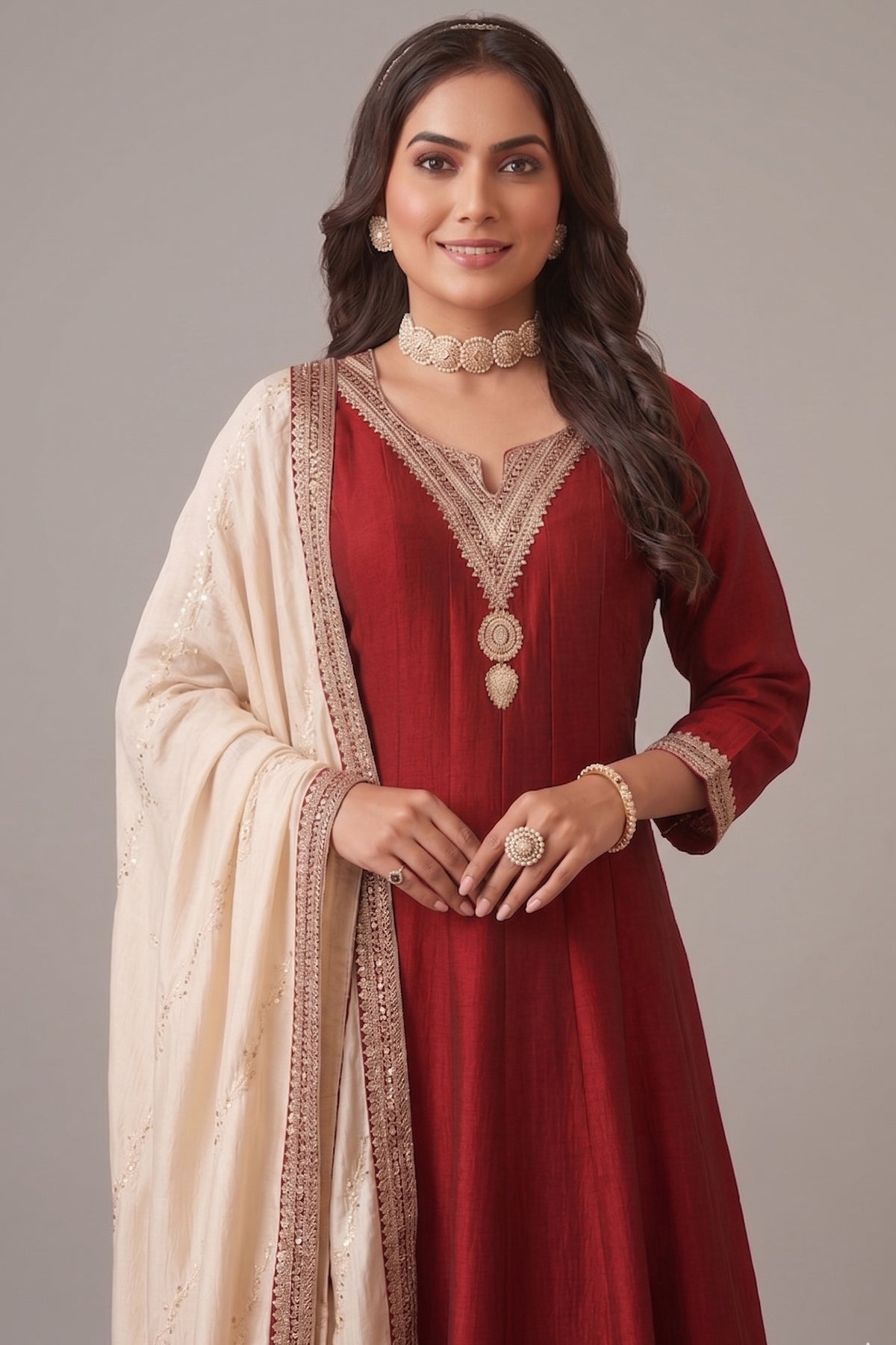 Maroon Art Silk Anarkali Suit with Sequin Embroidery work - maroon silk saree embroidery