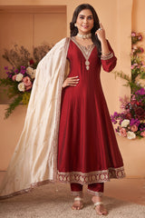 Maroon Art Silk Anarkali Suit with Sequin Embroidery work