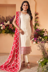 Off White Art Silk Woven Straight Cut Suit with Sequin and Embroidery Work