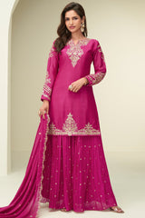 Pink Chinon Silk Palazzo Suit with Embroidery