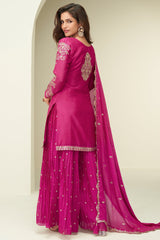 Pink Chinon Silk Palazzo Suit with Embroidery