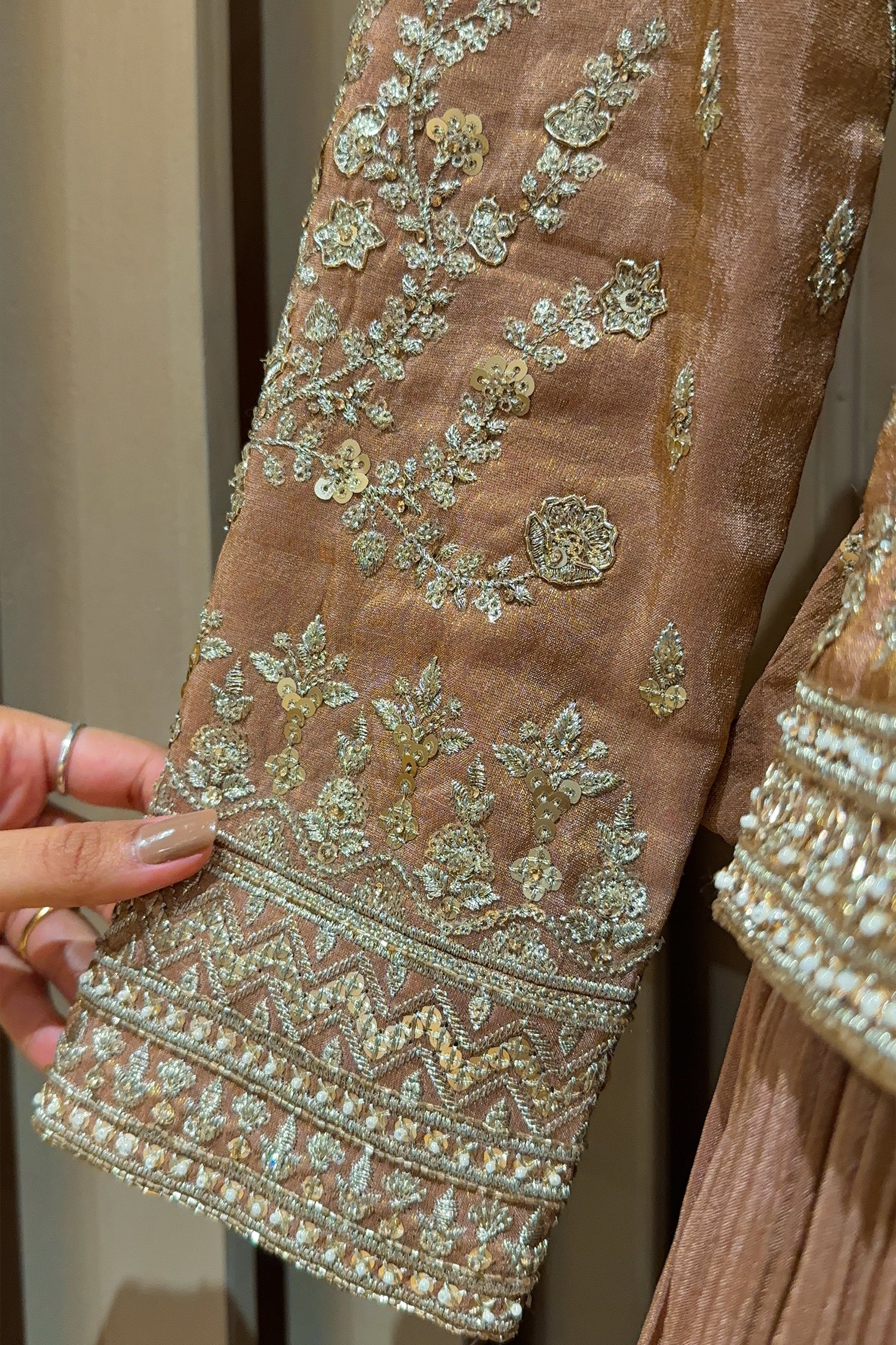Brown Embellished Sequin Cutdana Worked Peplum Top with Lehenga - plum saree