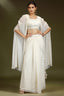 Pearl White Georgette Embellished Crop Top with Draped Skirt with Jacket - white georgette saree