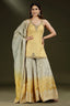 Yellow Jacquard Silk Palazzo Set with Beads and Mirror Work - yellow silk saree