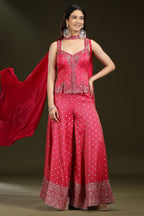 Pink Silk Sequin Mirror Worked Palazzo Set - pink silk saree