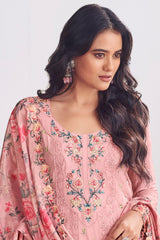 Light Pink Chinon Embroidered Palazzo Suit