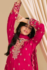 Dark Pink Chinon Embroidered Palazzo Suit