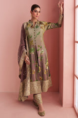 Light Green and Brown Art Silk Printed Suit