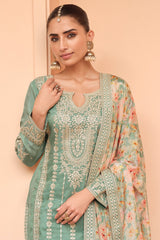 Light Green Shimmer Silk Embroidered Palazzo Suit