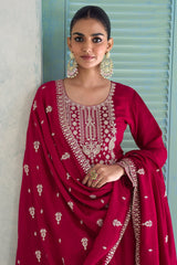 Dark Pink Art Silk Embroidered Anarkali Suit