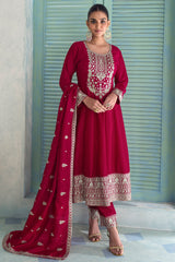 Dark Pink Art Silk Embroidered Anarkali Suit