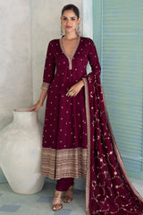 Wine Purple Art Silk Embroidered Anarkali Suit