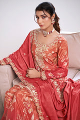 Rust Orange Chinon Printed Palazzo Suit