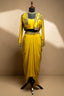 Yellow Organza Beaded Crop Top Skirt Set with Full Sleeved Short Jacket - yellow organza saree