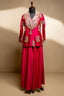 Rani Pink Satin Silk Gota Worked and Sequin Beaded Worked Indo Western Set - pink silk saree