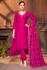 Rani Pink Art Silk Mirror and Sequin Worked Suit