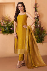 Golden Art Silk Woven Straight Cut Suit