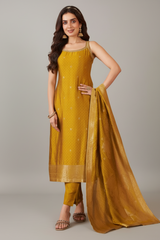 Golden Art Silk Woven Straight Cut Suit