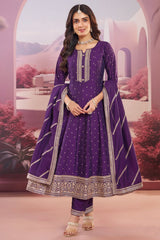 Voilet Art Silk Sequin Embroidered Anarkali Suit